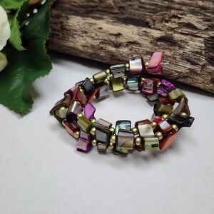 Vintage Multicolor Beaded Dyed Shell Collar Necklace